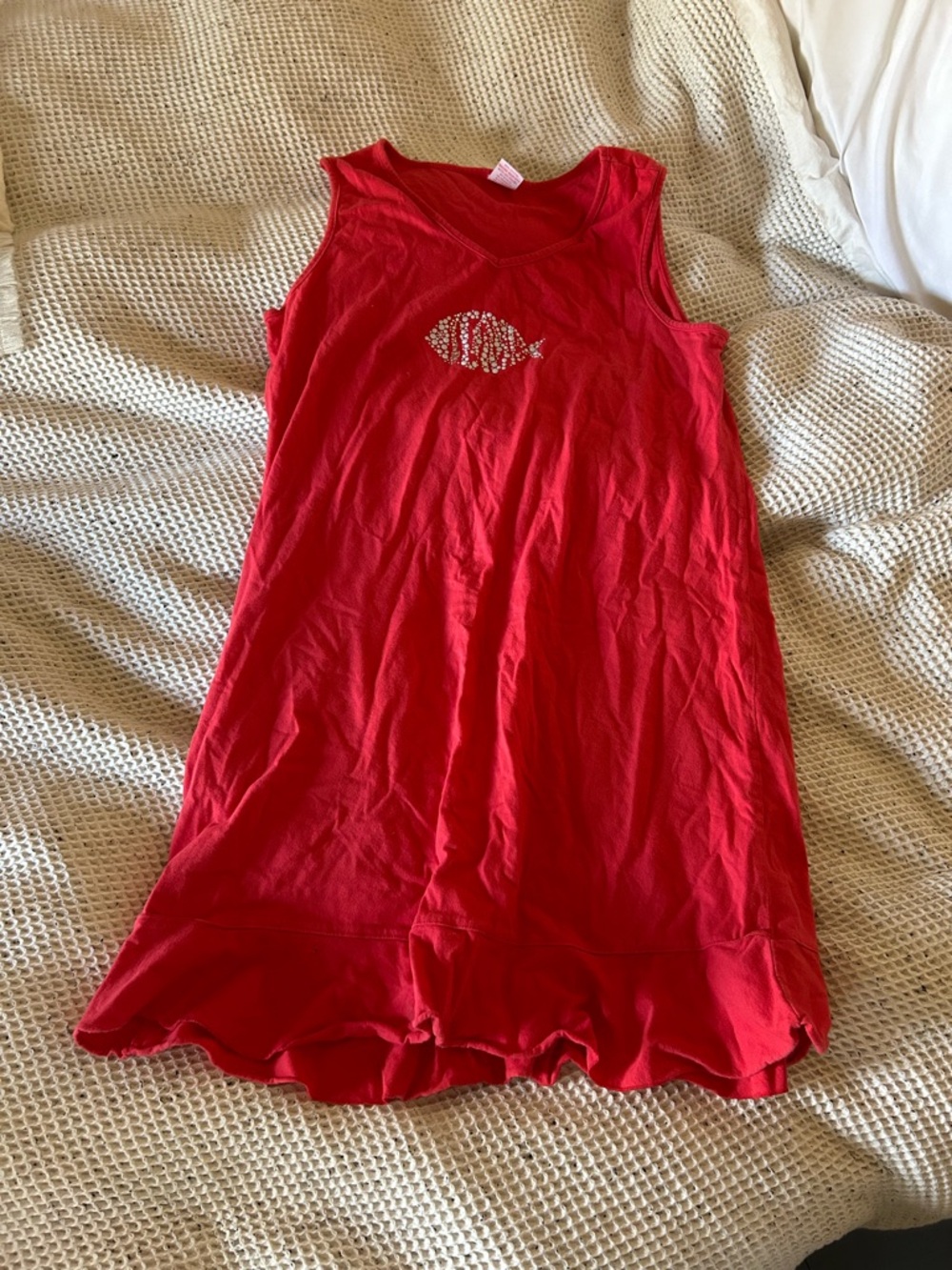 ☀️3/$25 Icantoo Tank Dress L  coral Fish Beach Resort 100% Cotton Made in USA